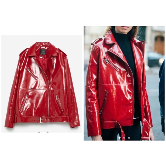 Zara Jackets & Blazers - Zara trafaluc outerwear patent leather mottojacket